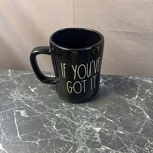 Rae Dunn Black Ceramic Mug with White Lettering
